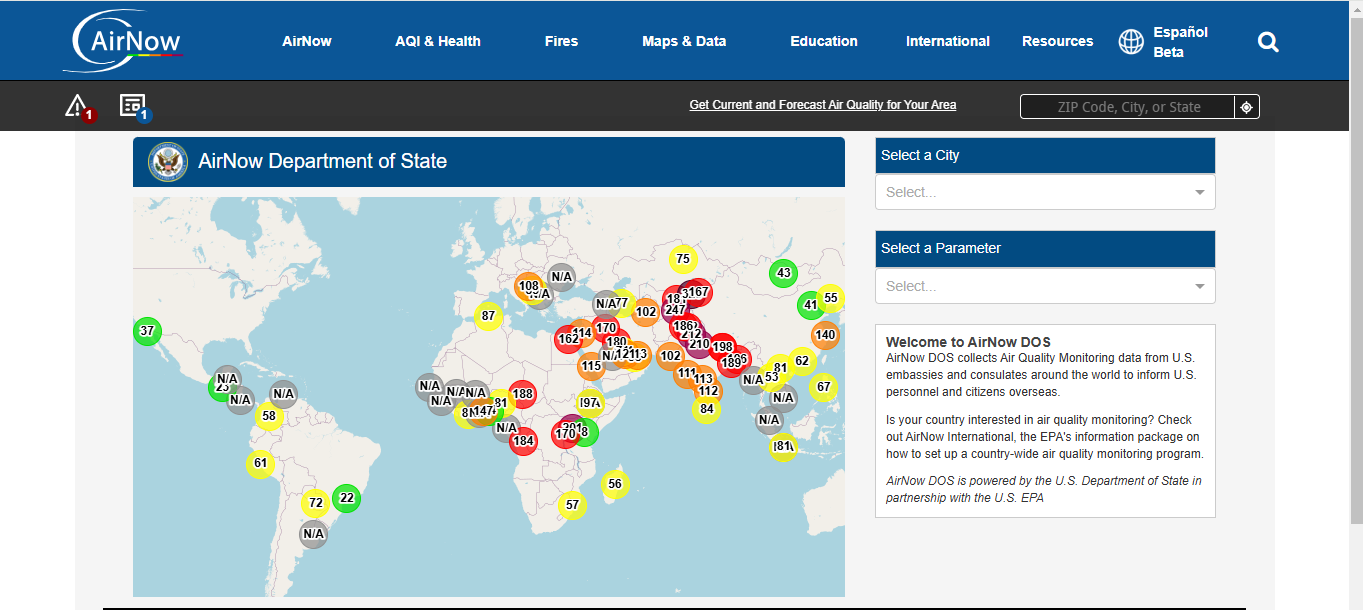 Guide to Accessing Air Quality Data from US Embassies Worldwide