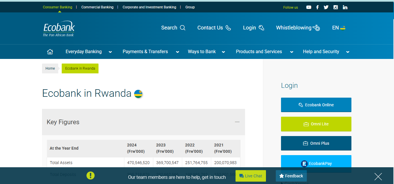 Screenshot of Ecobank Rwanda page