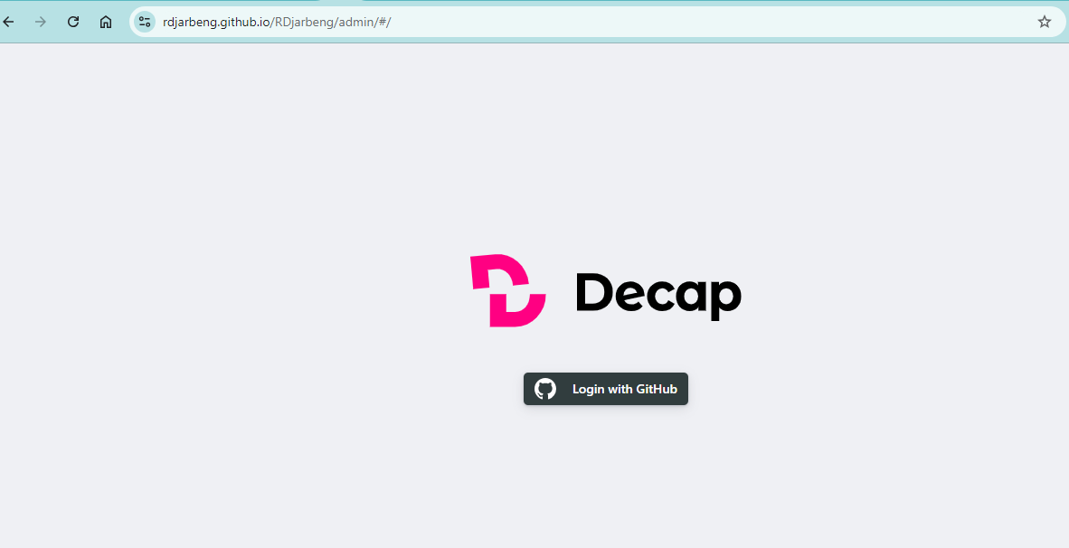 DecapCMS admin page 