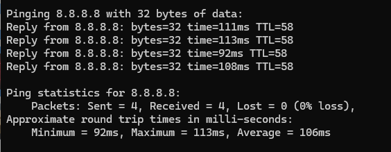 Ping google DNS ip 