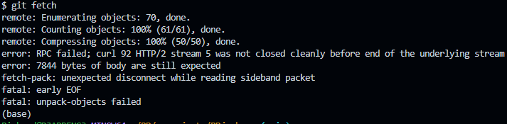 Screenshot of git stream error