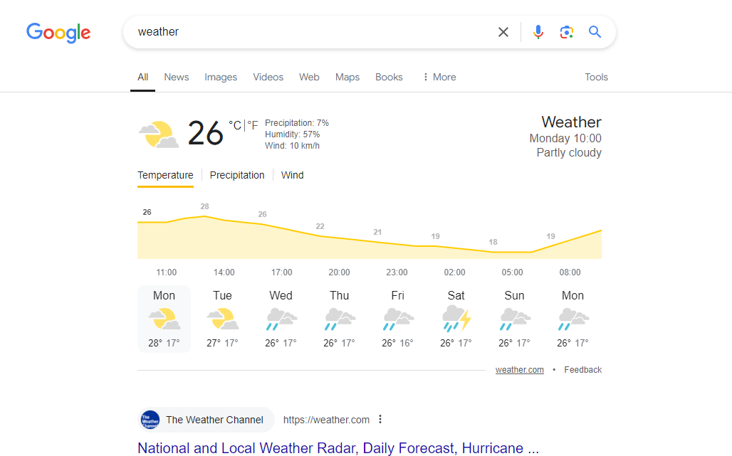 google search for weather 