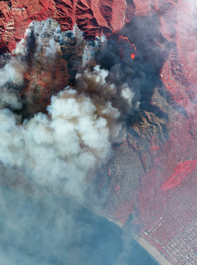 SkySat (false-color) Eaton Fire, Los Angeles, California, USA , January 8, 2025